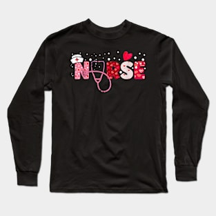 Hearts Stethoscope Nurse Happy Valentine's Day Long Sleeve T-Shirt